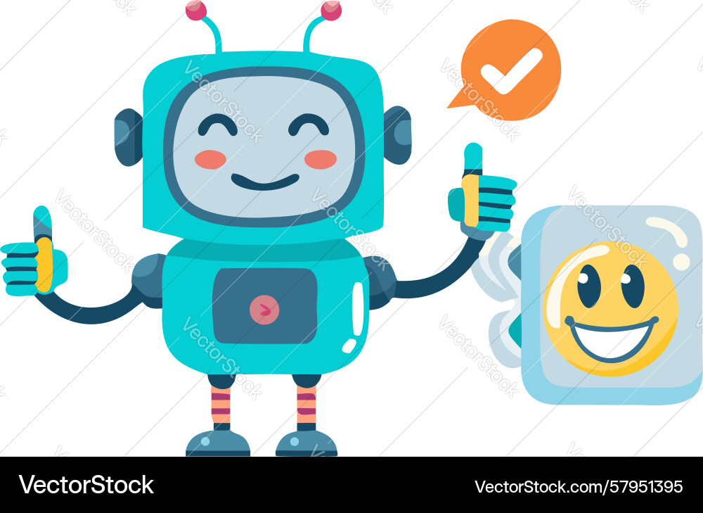 Smiling Robot with Thumbs Up Vector Image