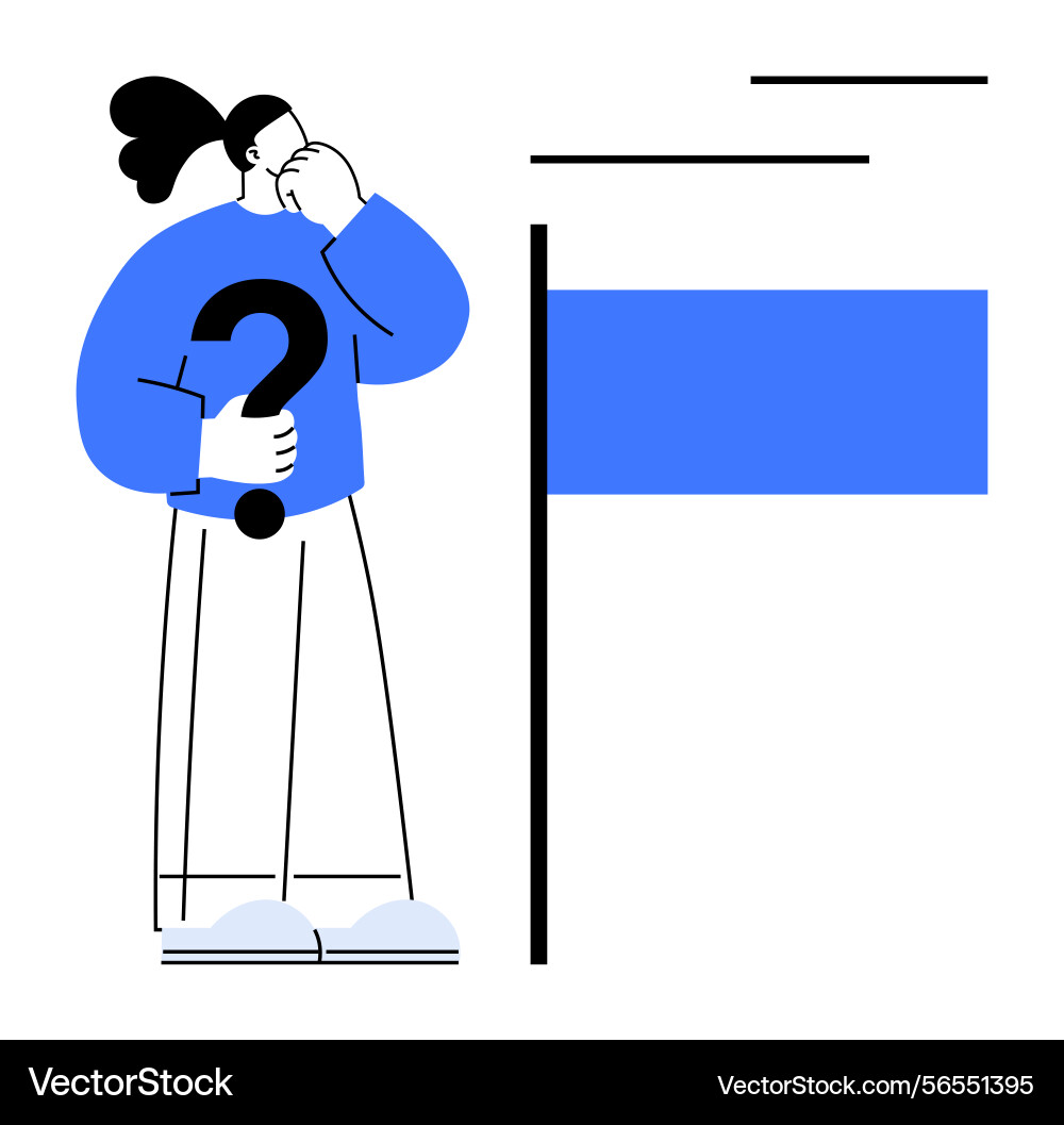 Thoughtful person holding question mark while Thoughtful person holding question mark while vector image
