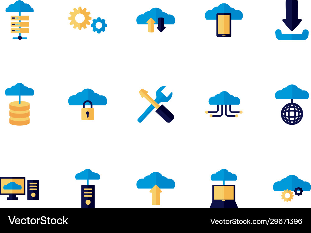 Bundle cloud computing flat style icons Bundle cloud computing flat style icons vector image