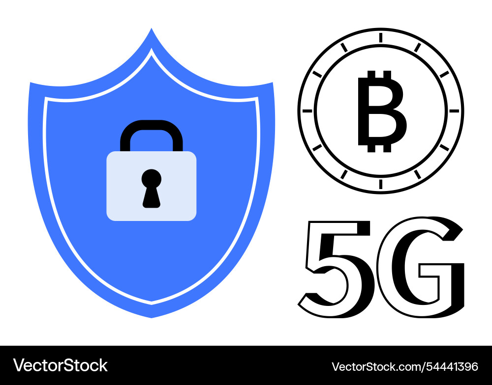 Digital security shield with lock bitcoin coin vector image