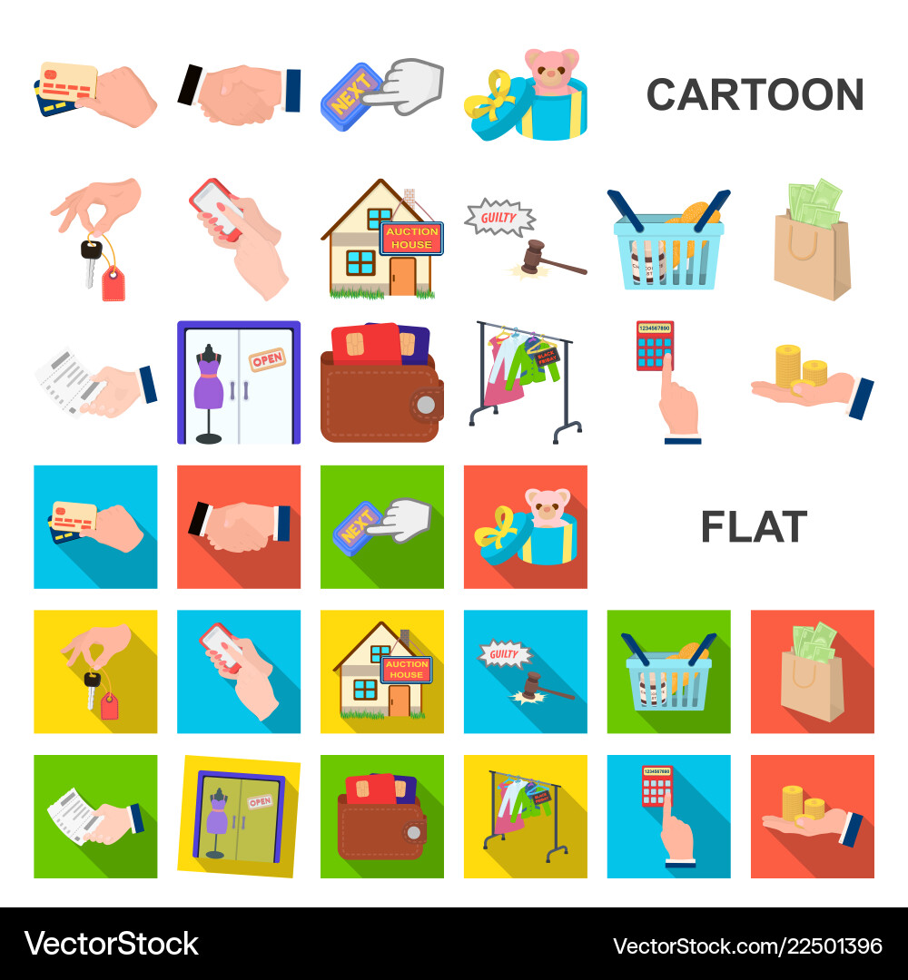 E-commerce and business cartoon icons in set E-commerce and business cartoon icons in set vector image