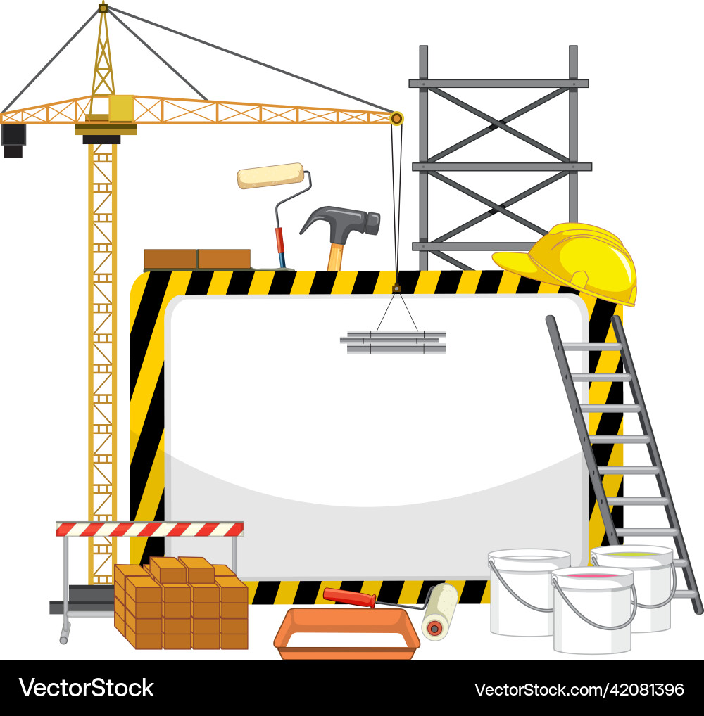 Empty banner with construction objects vector image