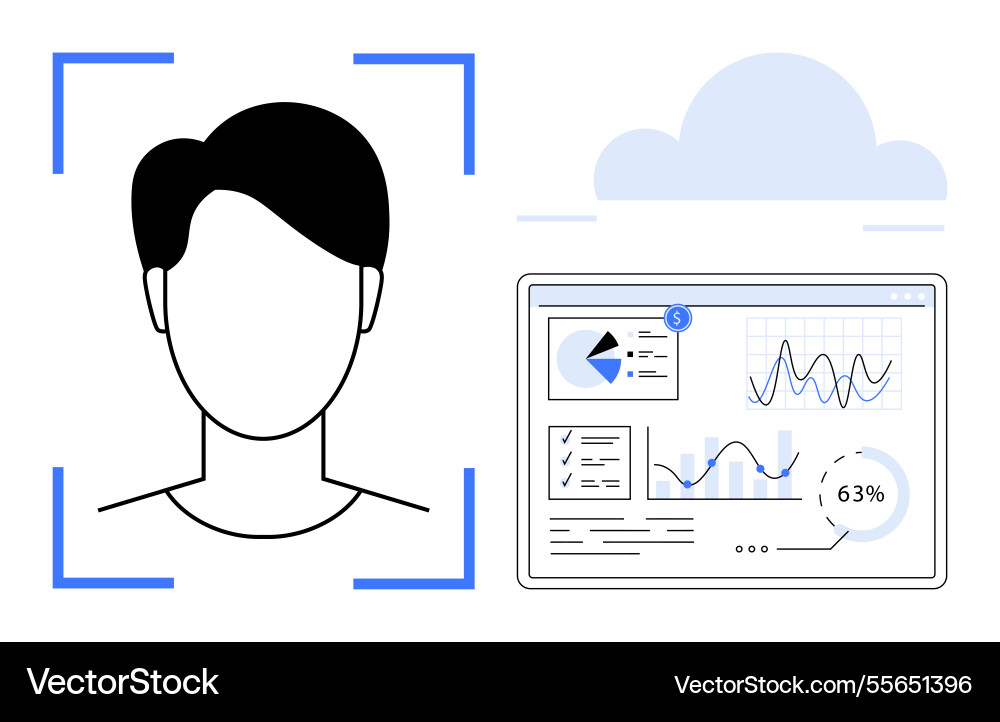 Facial recognition technology linked with data Facial recognition technology linked with data vector image