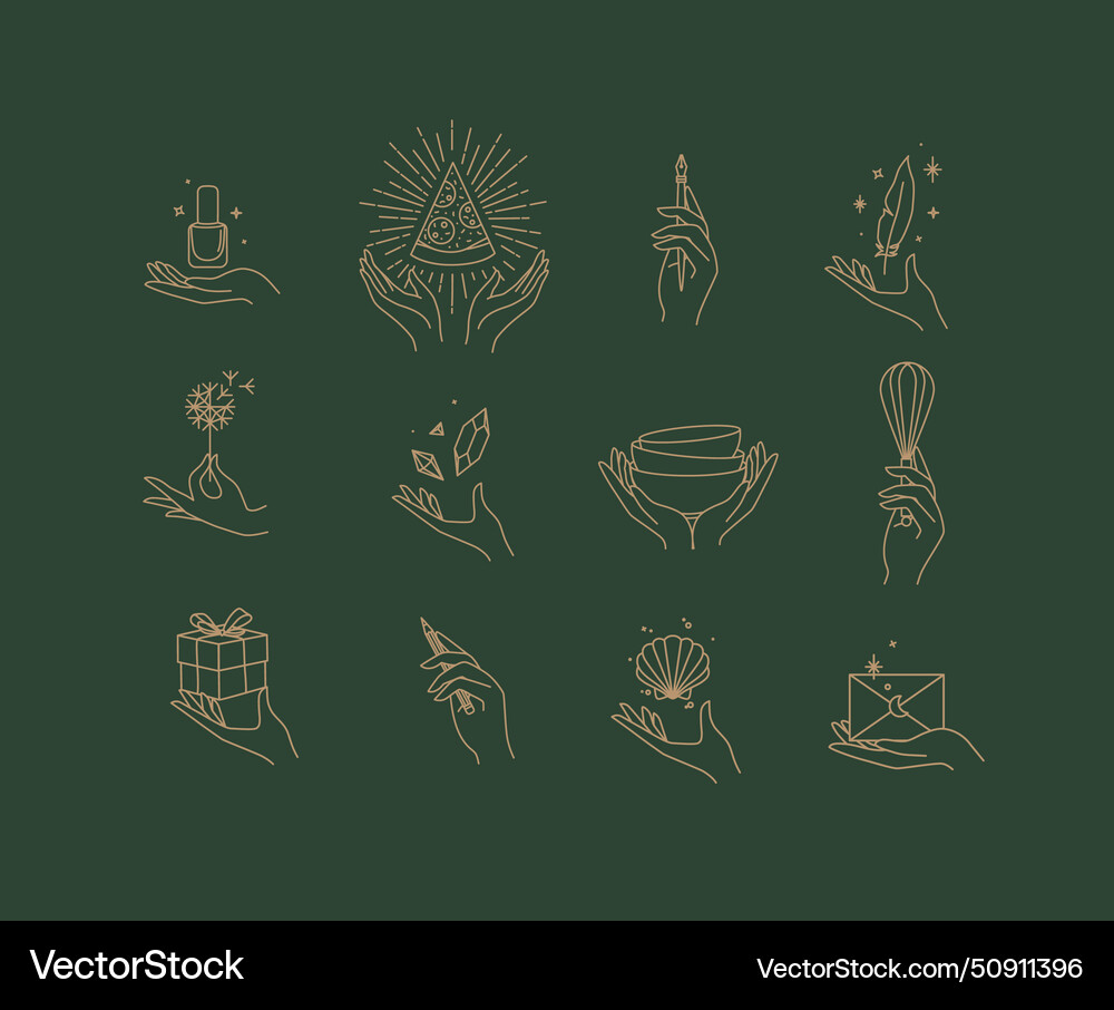 Hands with elements icon set green Hands with elements icon set green vector image