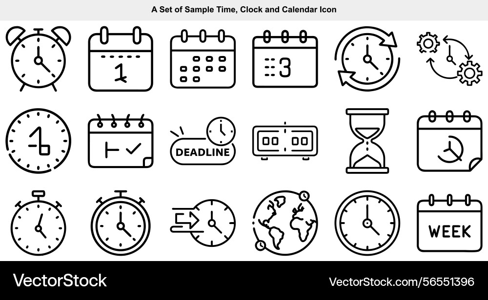 Icons of time and date elements vector image