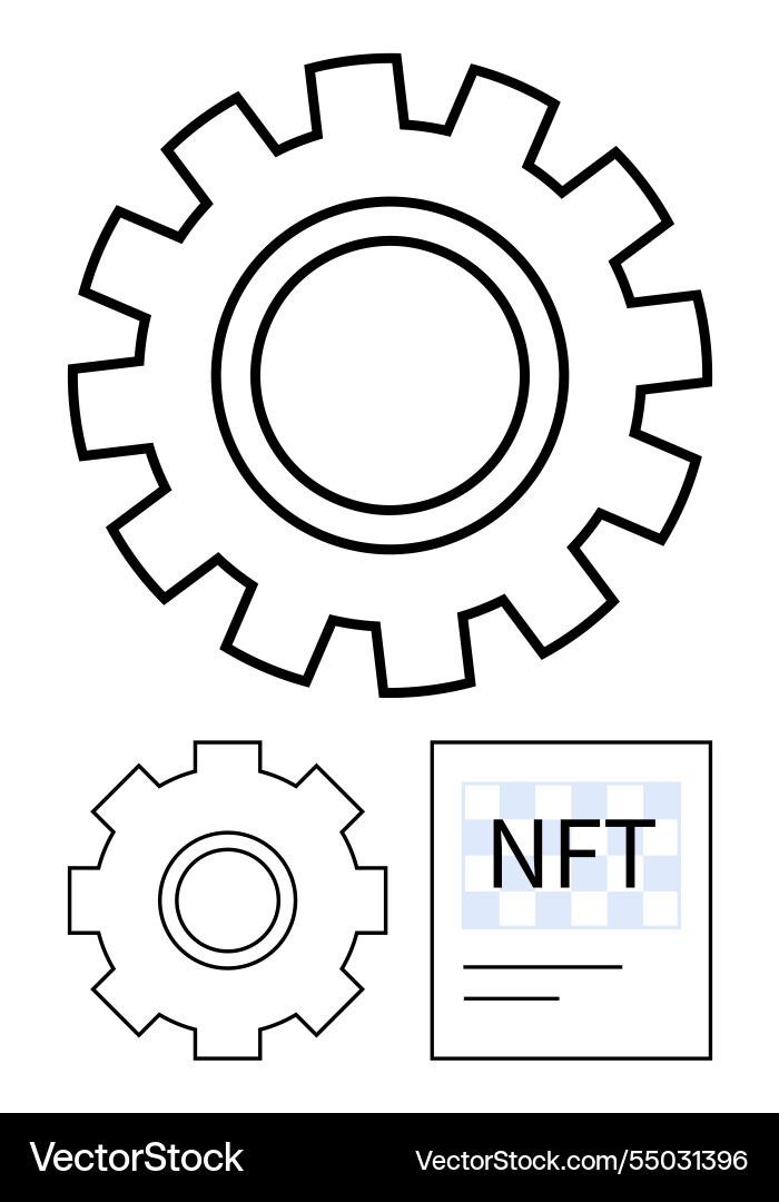 Interconnected gears with blockchain nft concept Vector Image