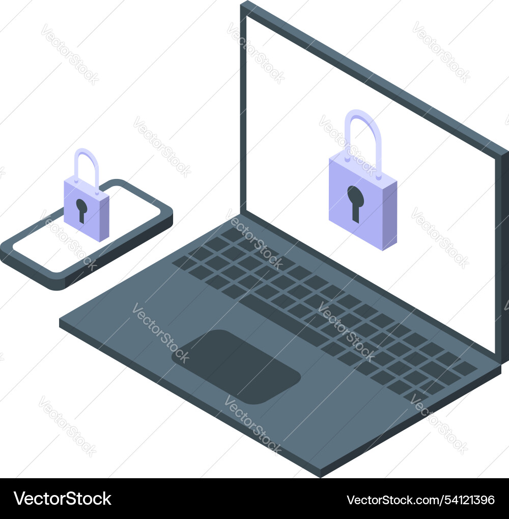 Secure laptop and smartphone protecting user data Secure laptop and smartphone protecting user data vector image