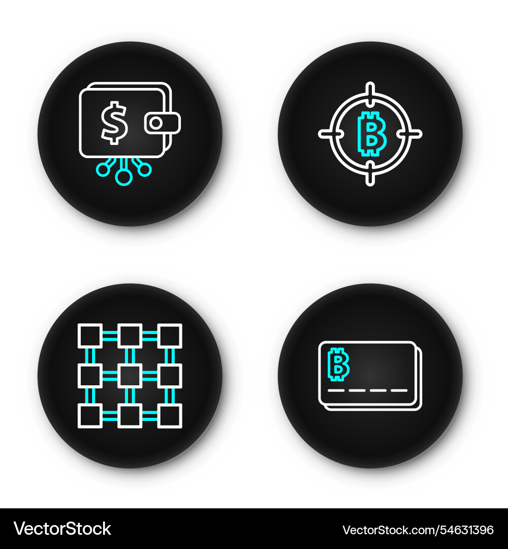 Set line credit card with bitcoin blockchain Set line credit card with bitcoin blockchain vector image