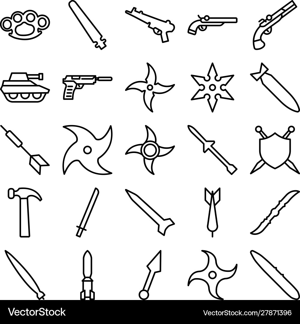 Weapon isolated icon set every single Weapon isolated icon set every single vector image