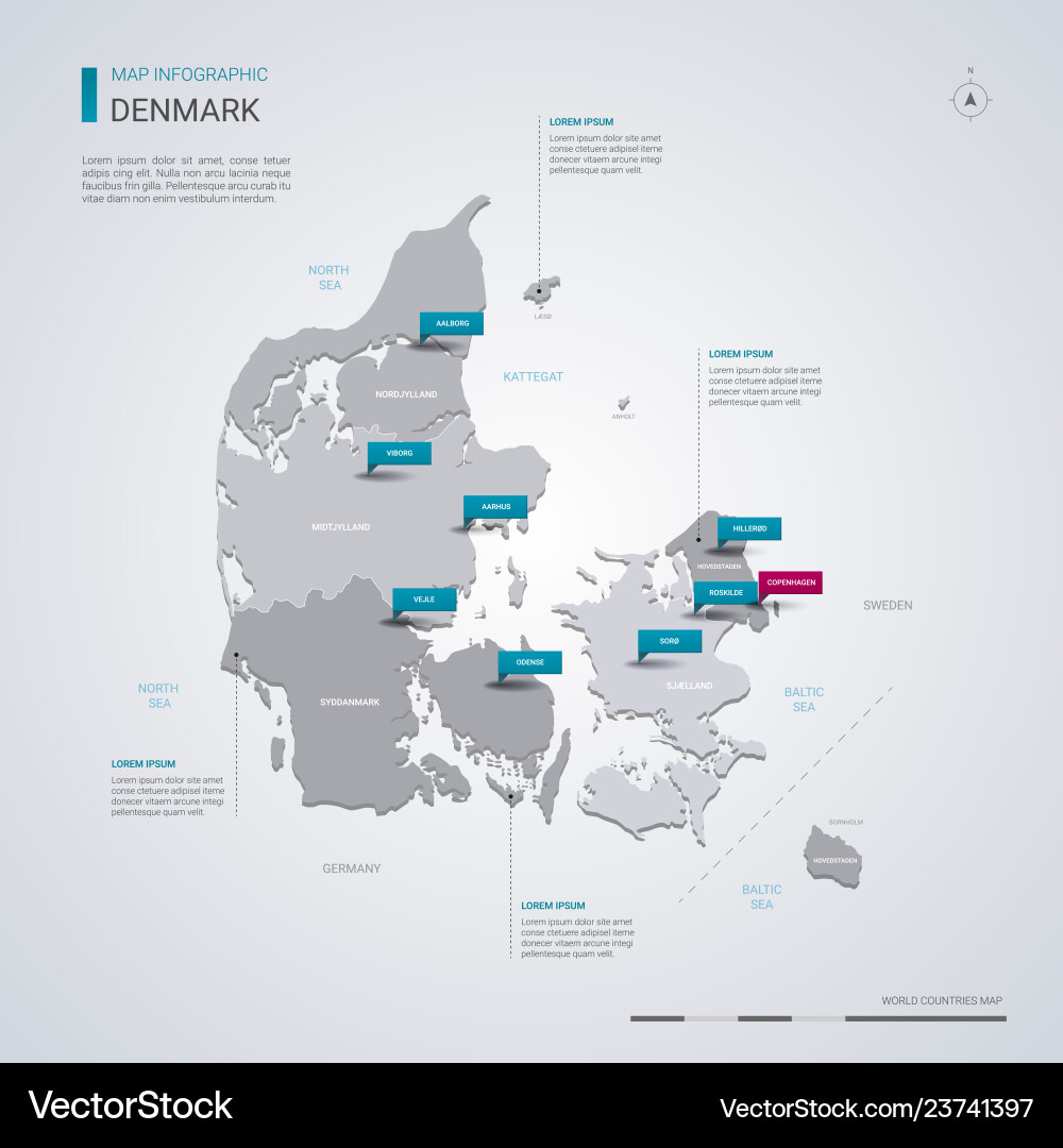 Denmark map with infographic elements pointer Denmark map with infographic elements pointer vector image