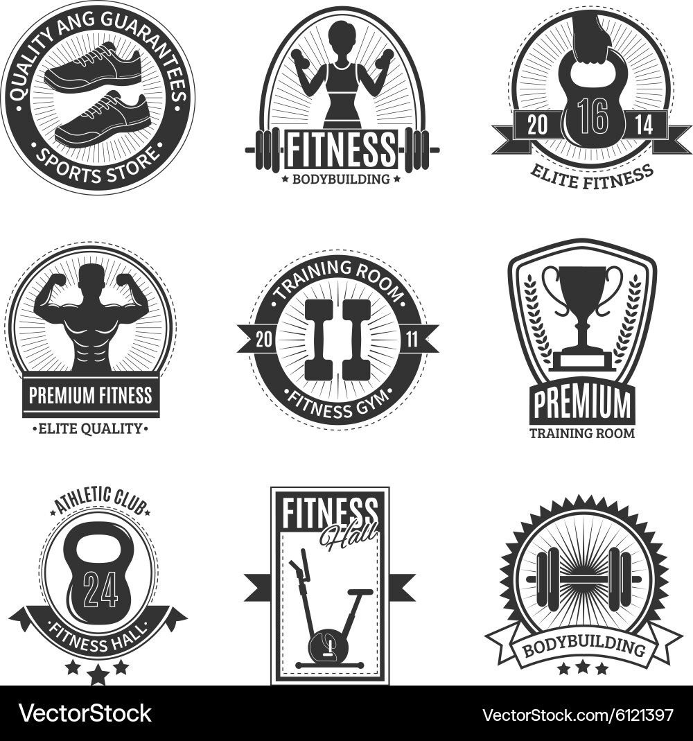 Fitness club black and white badges Vector Image