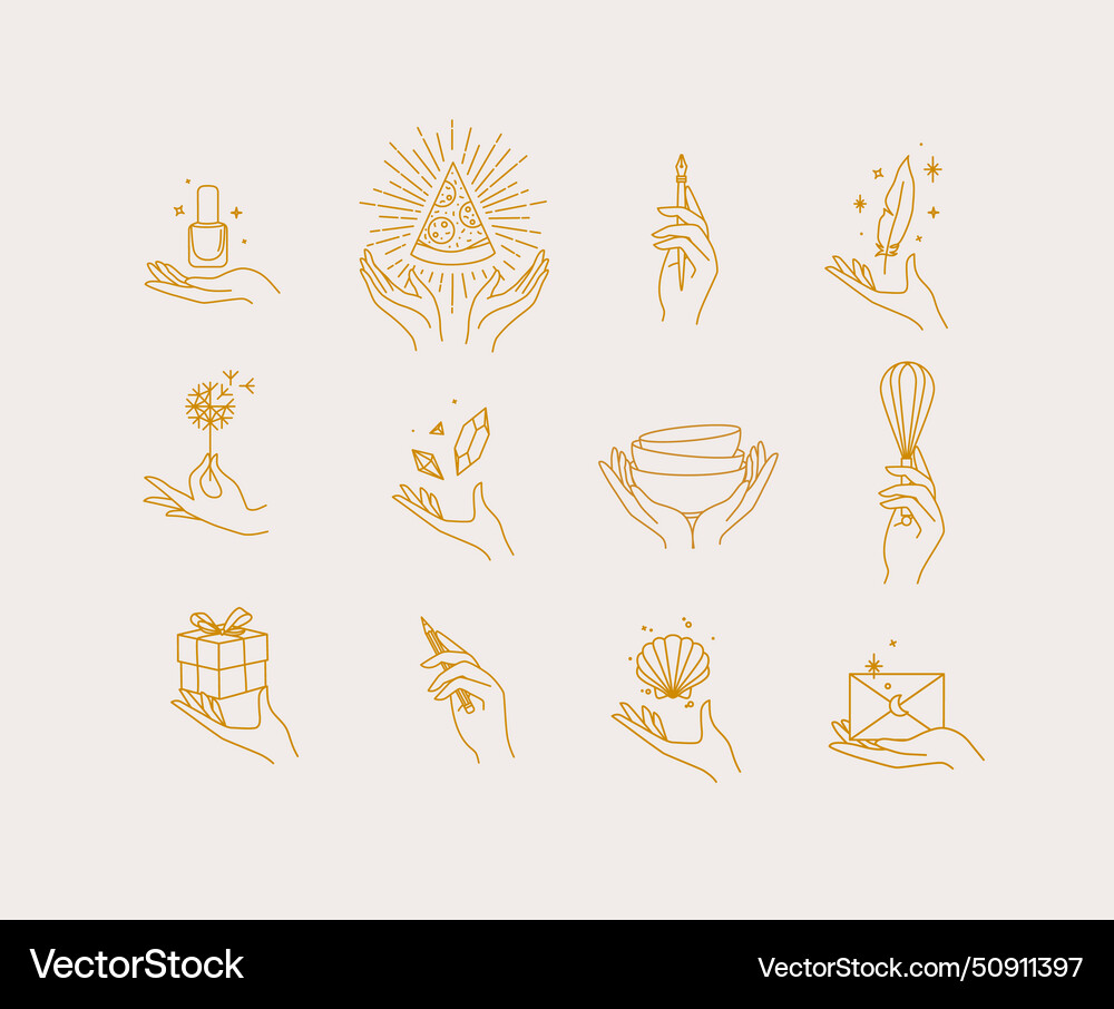 Hands with elements icon set light Hands with elements icon set light vector image