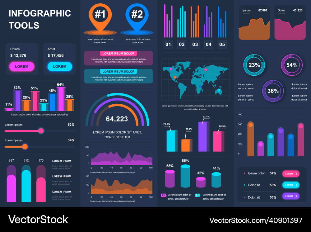 Infographic UI/UX Kit - Charts & Diagrams Vector Image