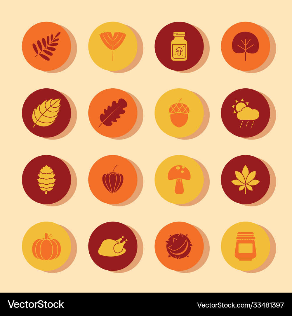Mushroom and autumn icon set block style vector image