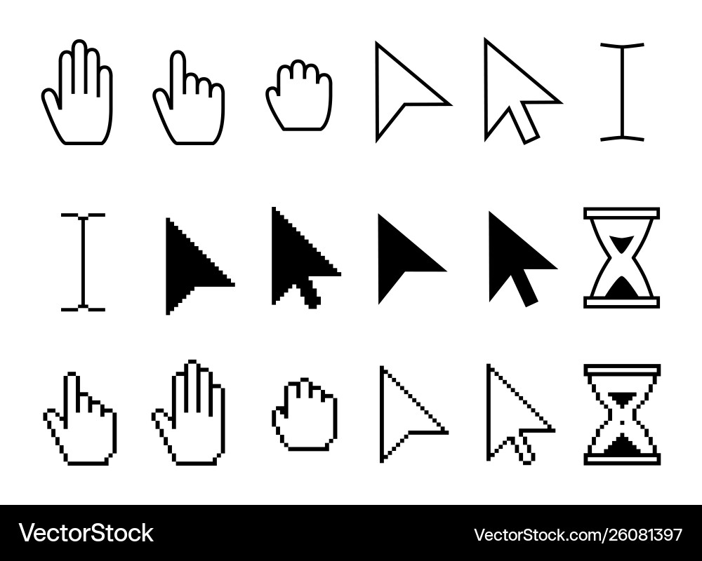 Pointer cursor icons web arrows cursors mouse Pointer cursor icons web arrows cursors mouse vector image
