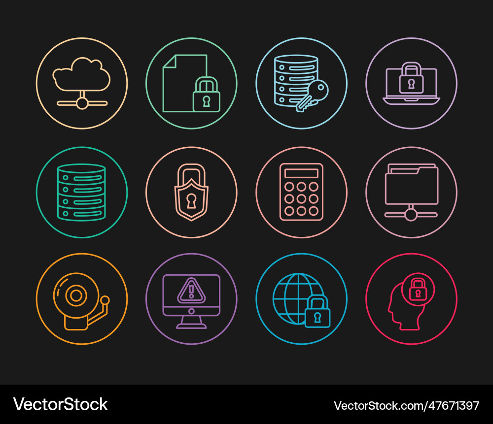 Set line human head with lock ftp folder server vector image