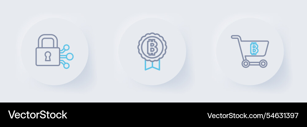 Set line shopping cart with bitcoin Set line shopping cart with bitcoin vector image