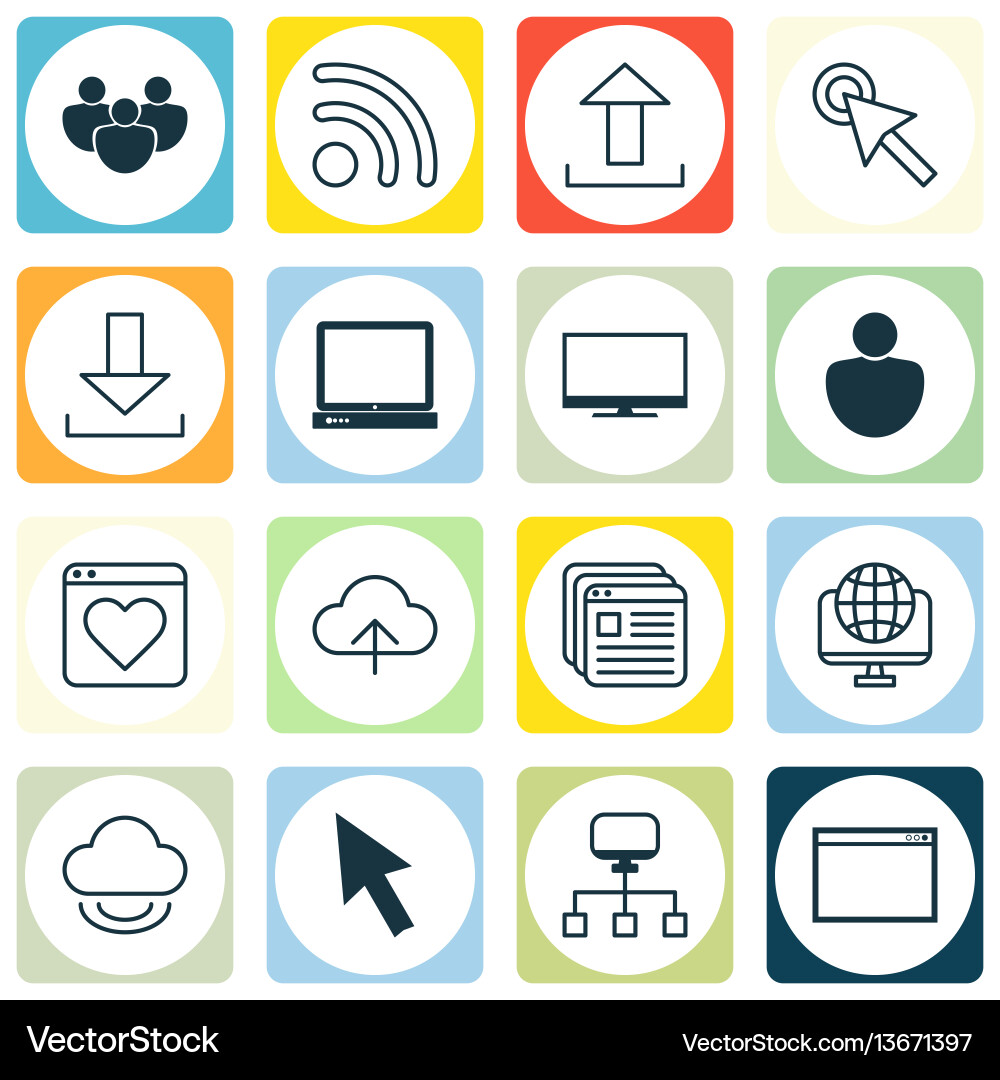 Set of 16 world wide web icons includes data Set of 16 world wide web icons includes data Vector Image