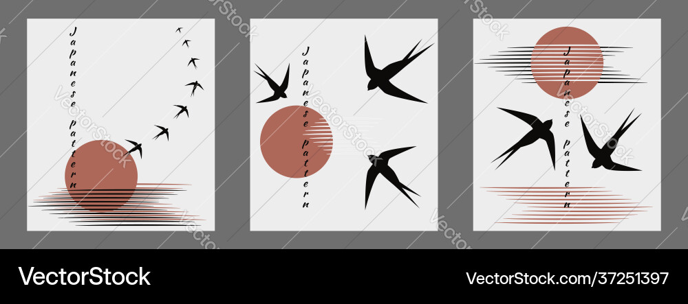Trendy minimalistic japanese style set flock Vector Image