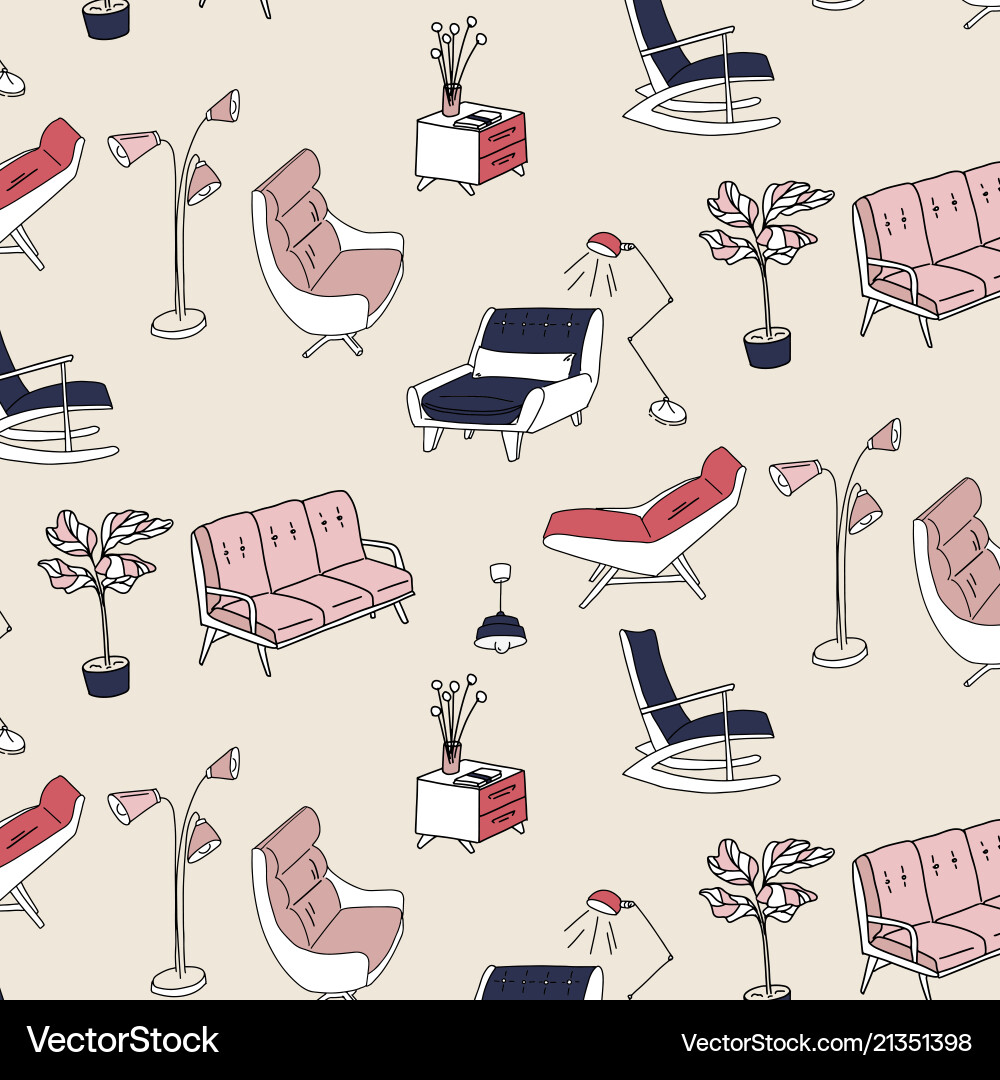 60s style furniture interior pattern cute pastel 60s style furniture interior pattern cute pastel vector image