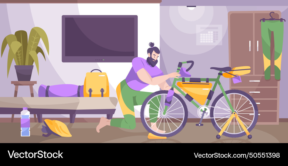 Bike tourism equipment flat composition Bike tourism equipment flat composition vector image
