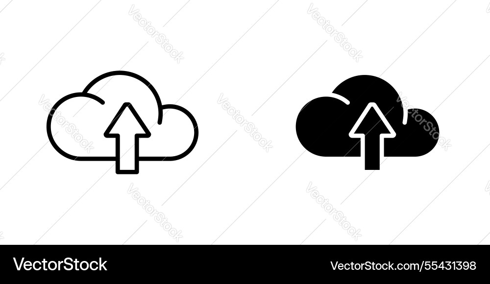 Cloud upload icons set in filled and strokes vector image