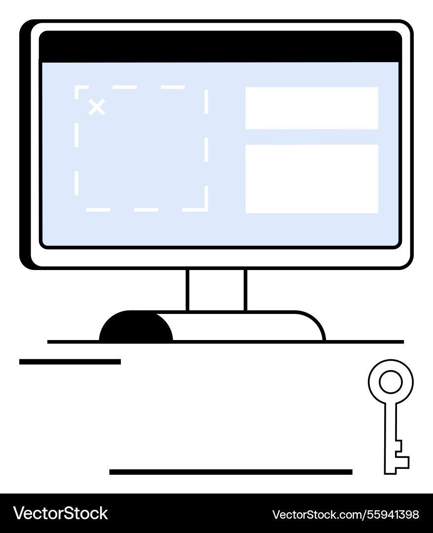 Computer monitor with login interface and a key Computer monitor with login interface and a key Vector Image