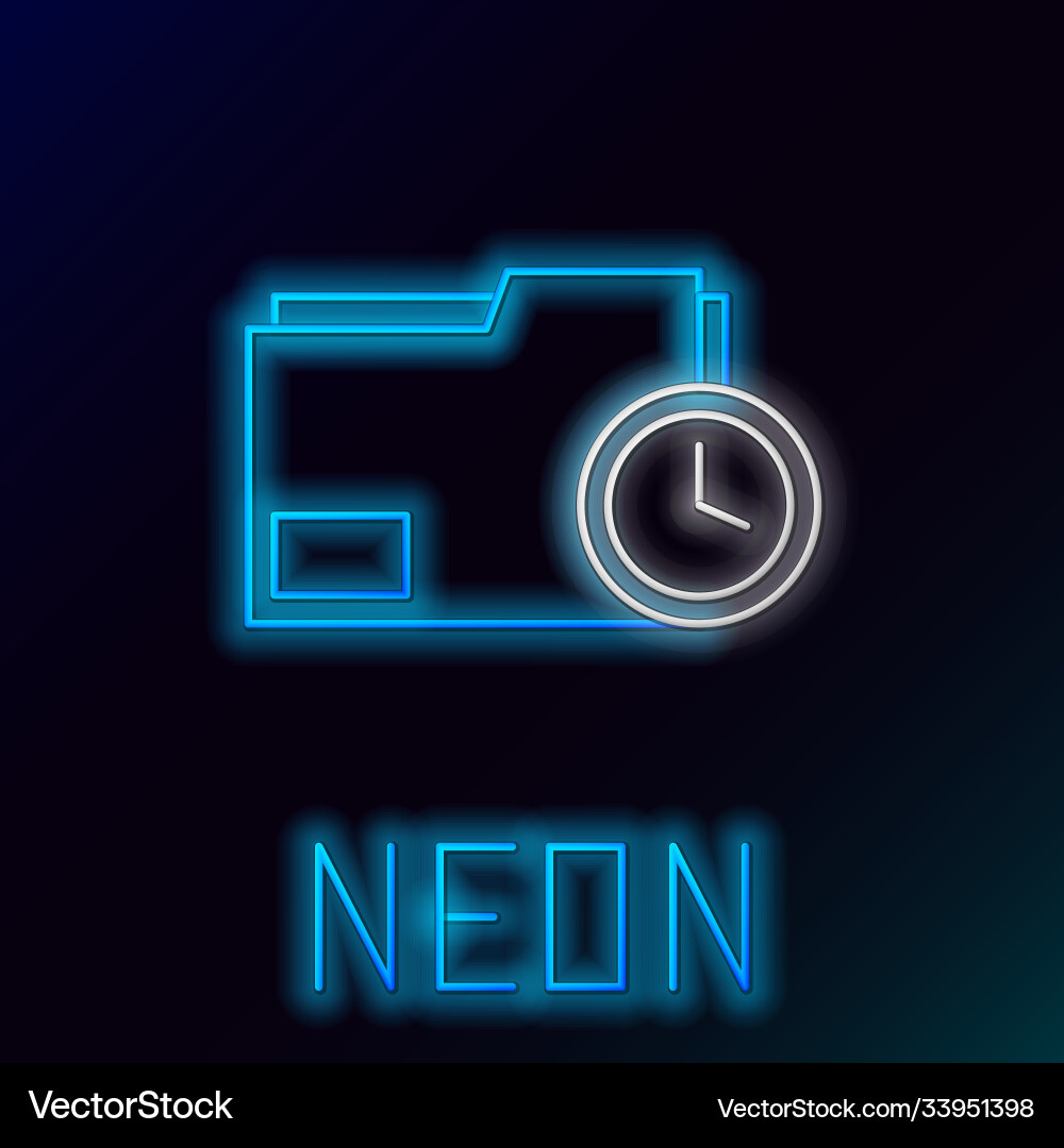 Glowing neon line document folder with clock icon Glowing neon line document folder with clock icon Vector Image
