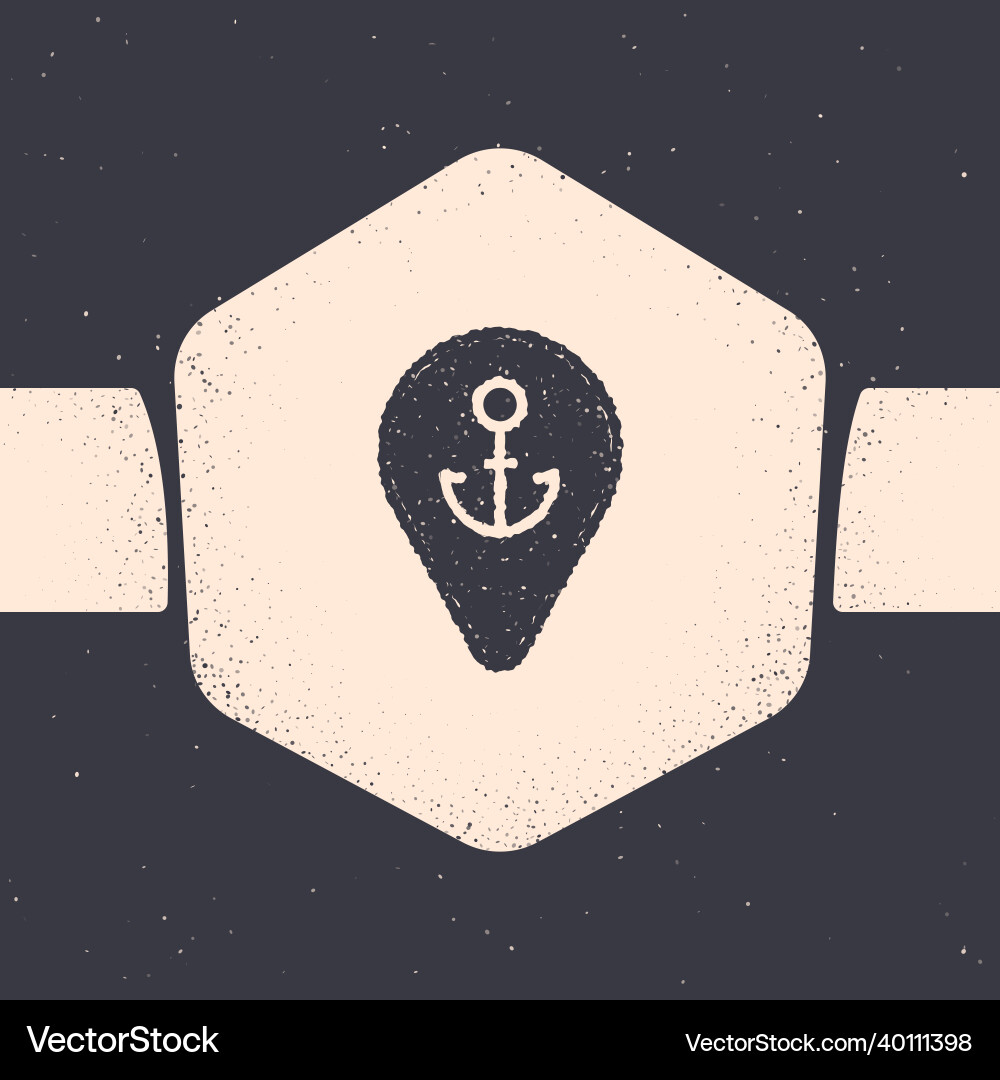 Grunge map pointer with anchor icon isolated Grunge map pointer with anchor icon isolated vector image