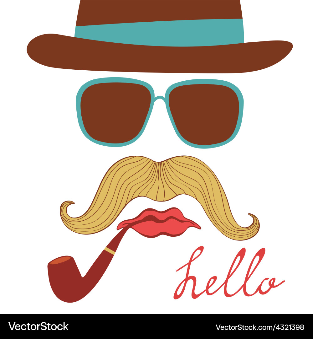 Hello card with colorful mustache party elements Vector Image