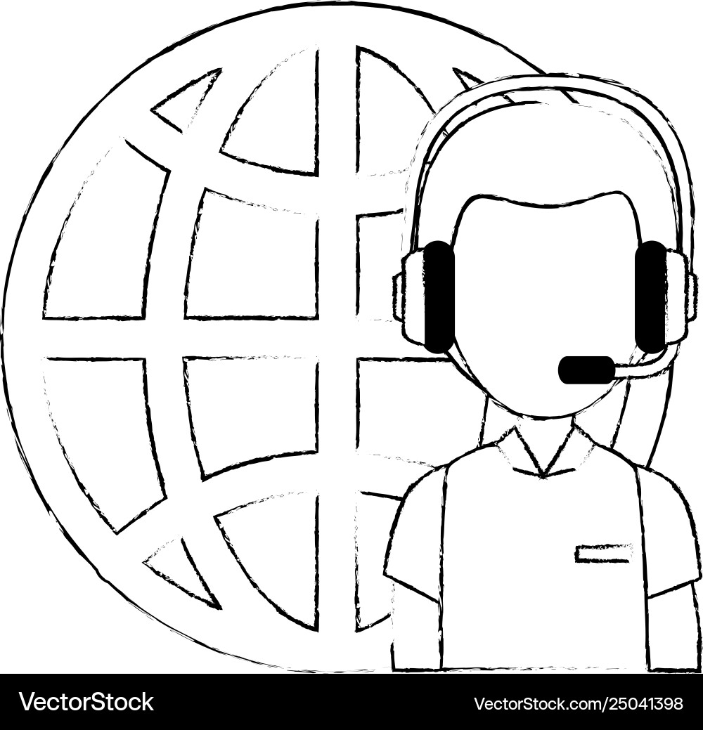 Logistic worker with headset and sphere planet Logistic worker with headset and sphere planet vector image