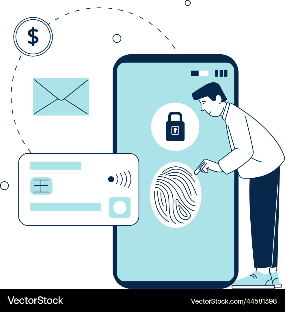 Man with smartphone protected fingerprint Man with smartphone protected fingerprint vector image