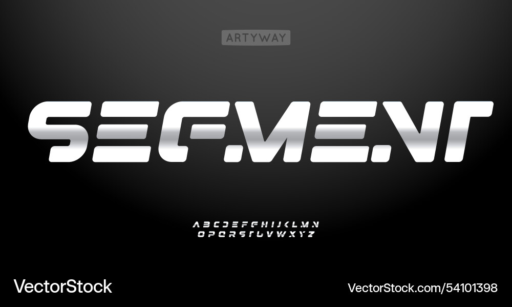 Segmented chrome font sleek rounded cutouts Segmented chrome font sleek rounded cutouts vector image