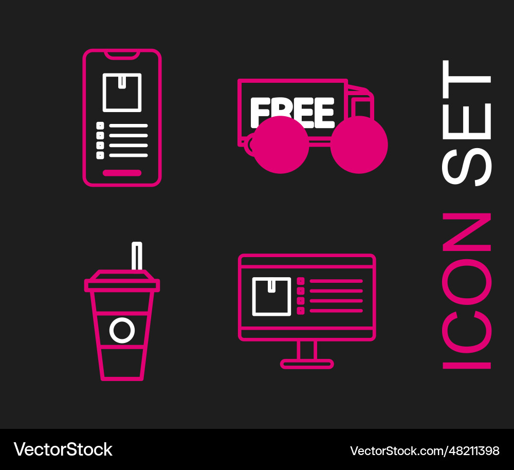 Set line computer monitor with app delivery Set line computer monitor with app delivery vector image