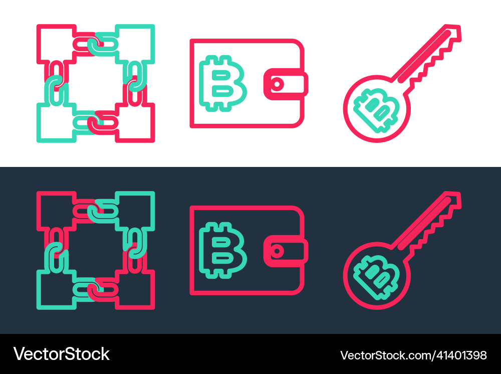 Set line cryptocurrency key blockchain technology Set line cryptocurrency key blockchain technology Vector Image