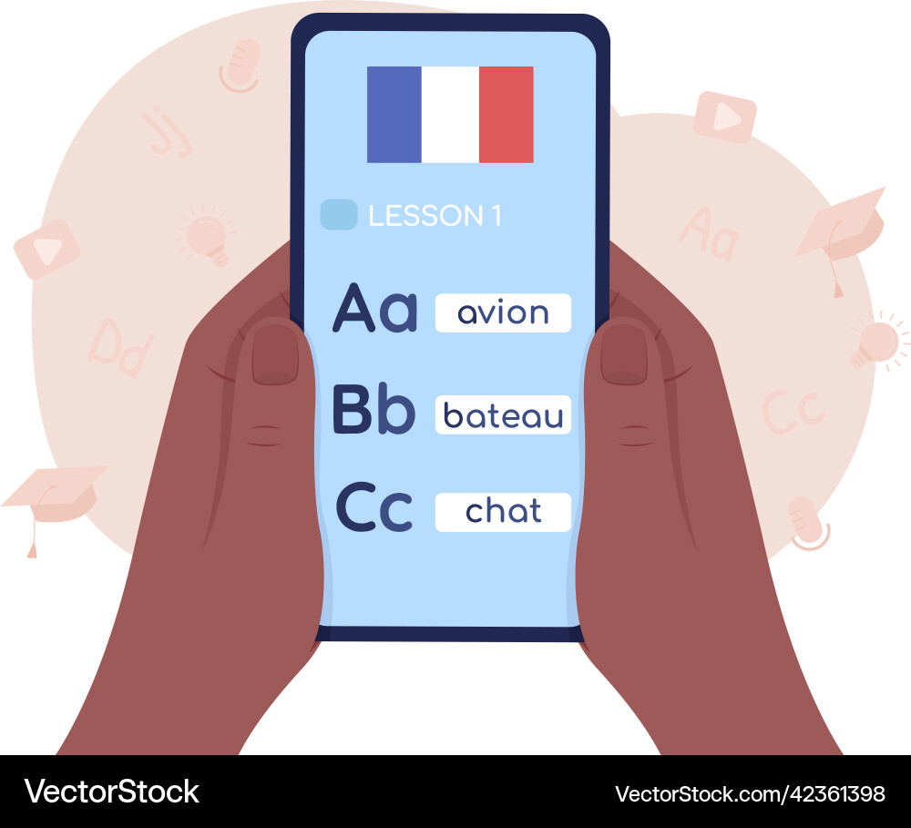 Studying french with smartphone 2d isolated Studying french with smartphone 2d isolated vector image