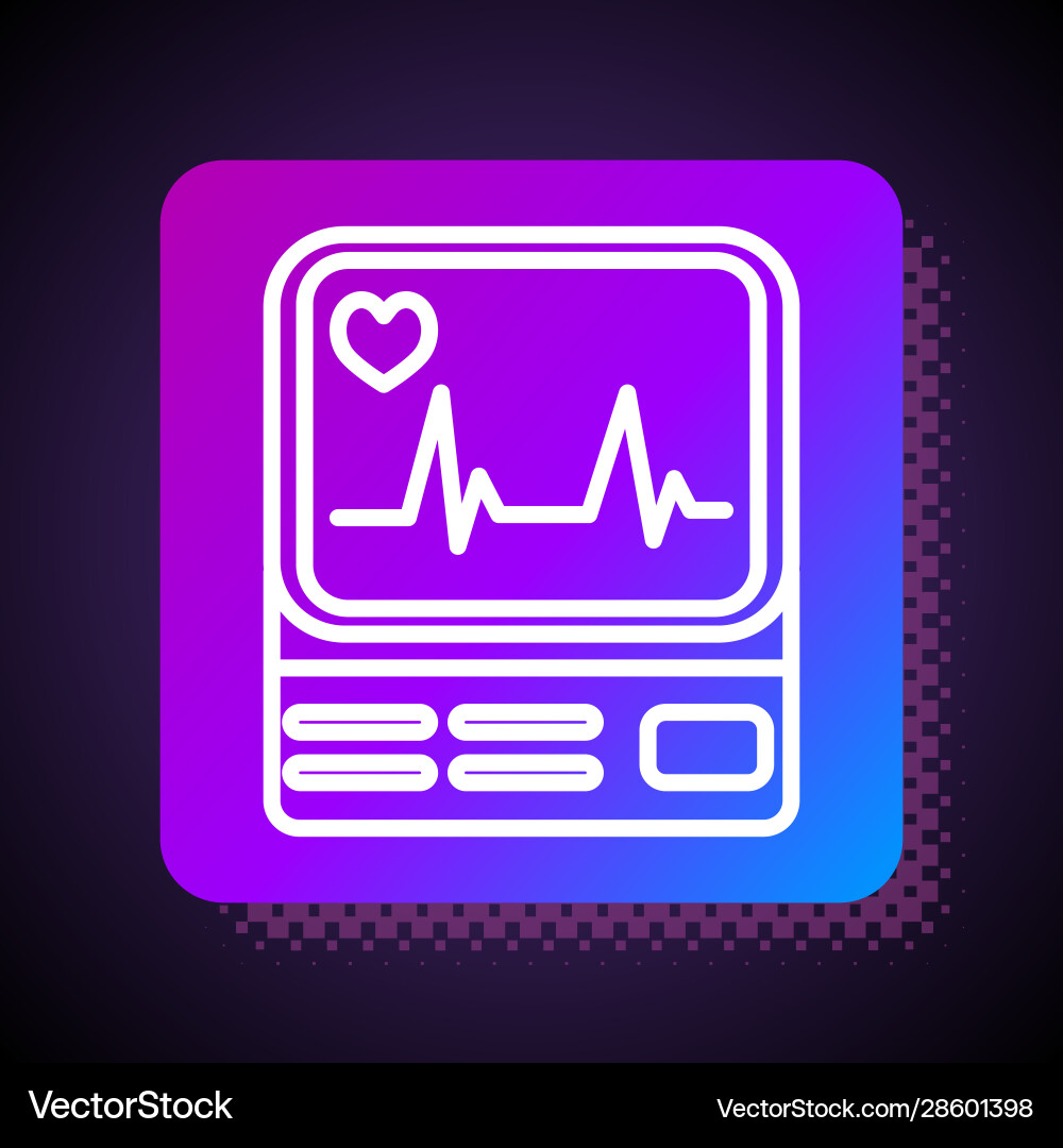 White line computer monitor with cardiogram icon Vector Image