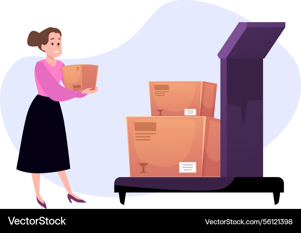 Woman checking weight of cardboard boxes Woman checking weight of cardboard boxes vector image