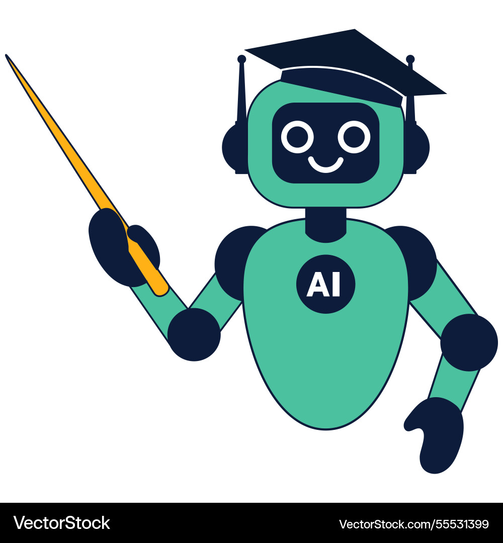 Ai robot in a graduation cap with pointer his vector image