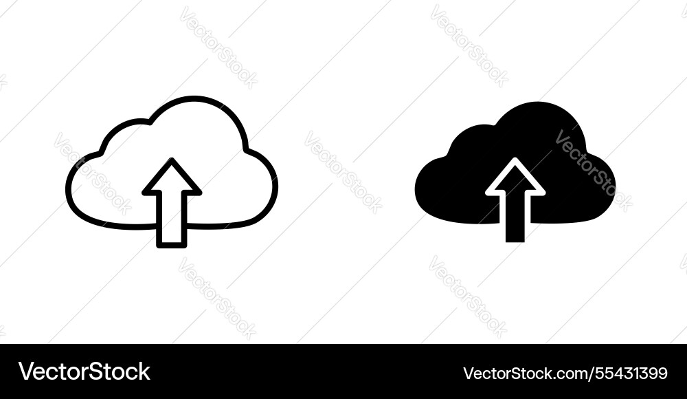 Cloud upload icons set in filled and strokes vector image