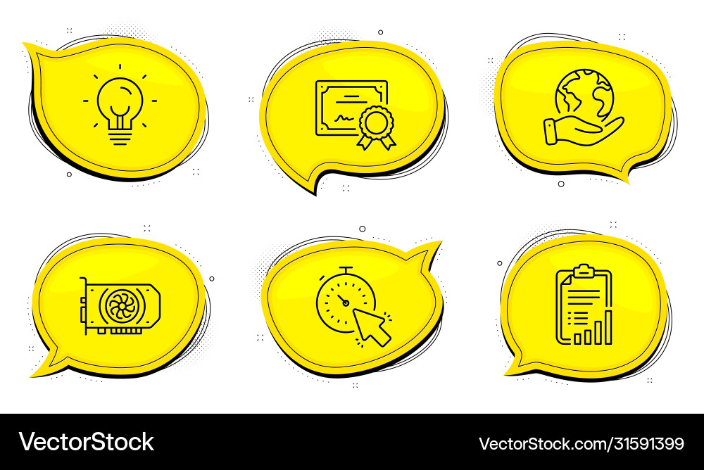 Energy timer and gpu icons set checklist sign Energy timer and gpu icons set checklist sign vector image