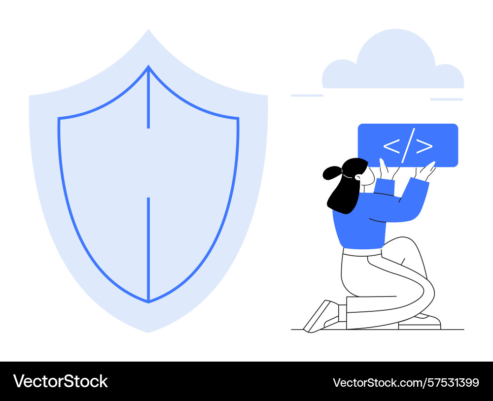 Female coder developing secure code with shield vector image