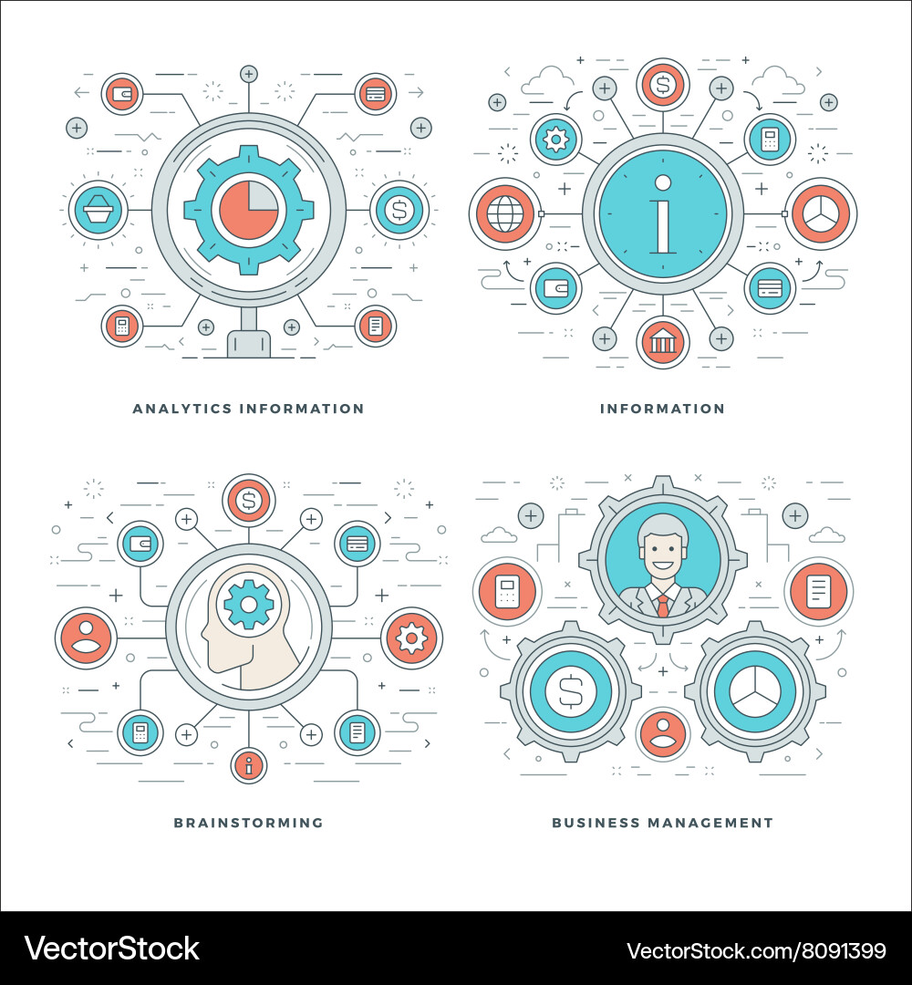 Flat line analytics information brainstorming vector image
