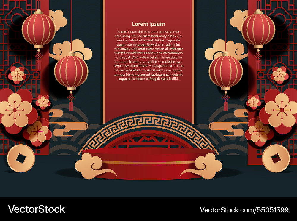 Happy chinese new year with lanterns and floral Happy chinese new year with lanterns and floral vector image