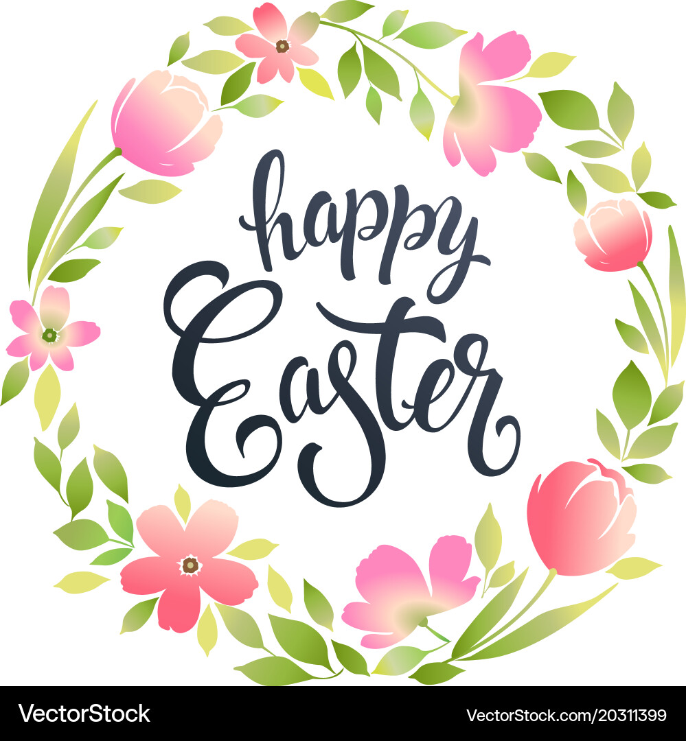 Happy easter typography background with wreath Vector Image