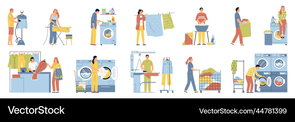 Laundry flat set Royalty Free Vector Image - VectorStock