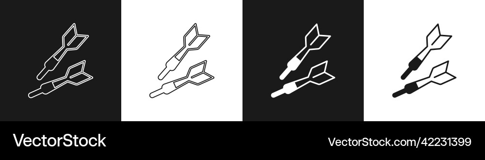 Set dart arrow icon isolated on black and white Vector Image