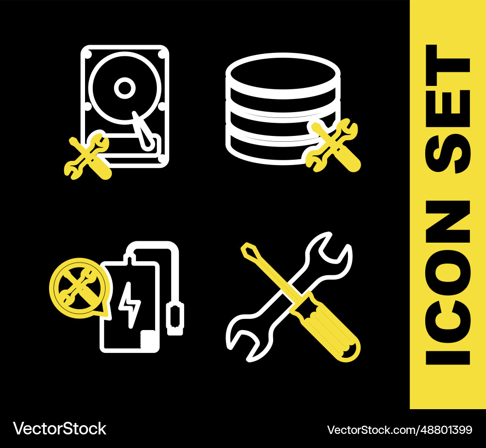 Set line database server service crossed Set line database server service crossed vector image