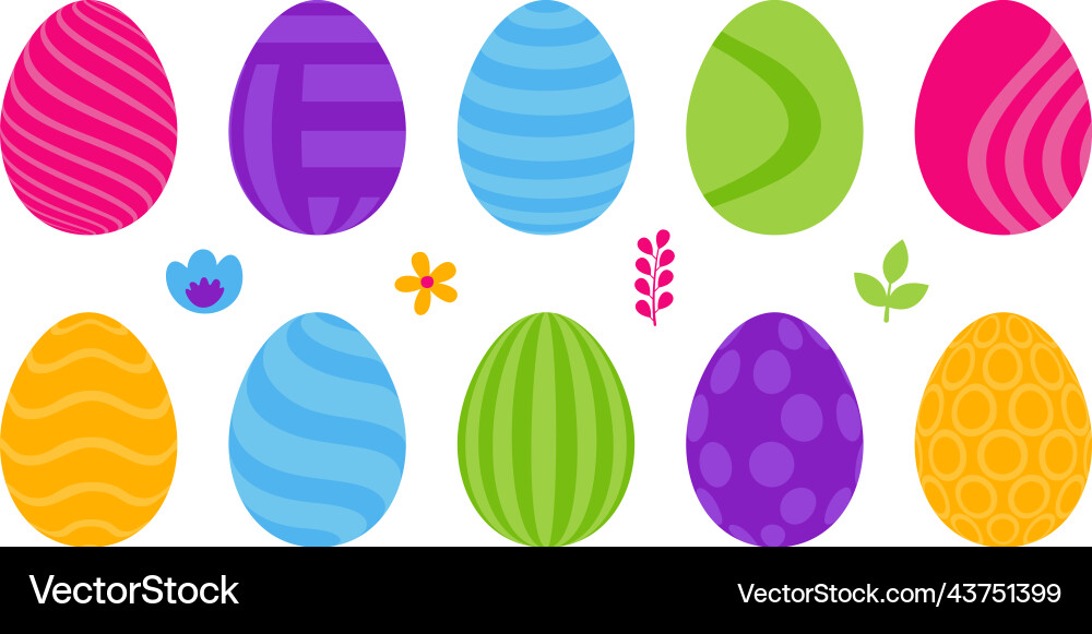 Set of 10 color easter eggs with pattern design Set of 10 color easter eggs with pattern design vector image