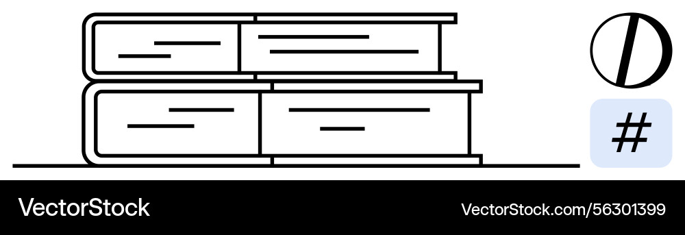 Stack of books with circle and hash symbols Stack of books with circle and hash symbols Vector Image